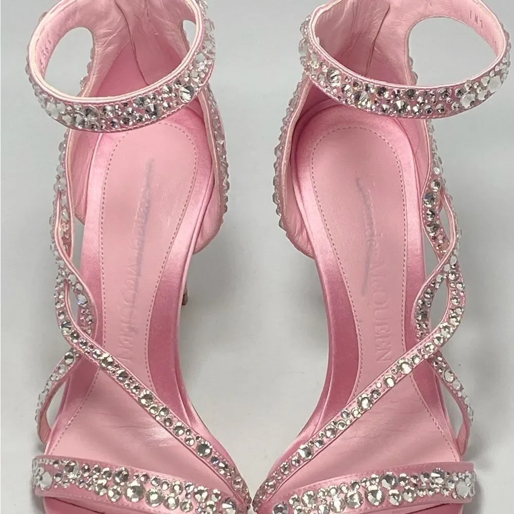 Alexander McQueen Crystal Satin Ankle-Cuff Cocktail Sandals size 36.5